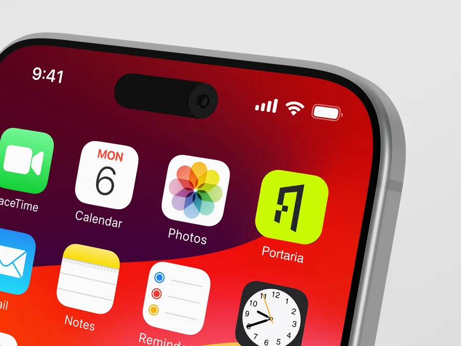 Aplicativo PortarIA na tela inicial de um celular